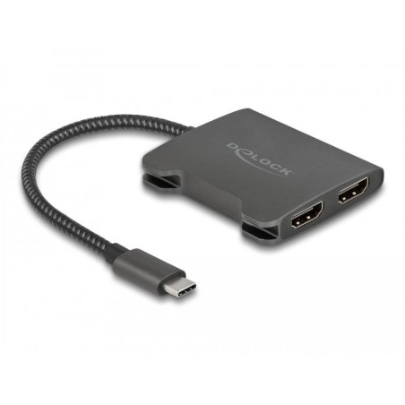 Adaptador usb delock, enchufe usb-c  2x toma hdmi negro, 15 cm, divisor de vídeo, mst 4k 60 hz 87778
