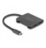 Adaptador usb delock, enchufe usb-c  2x toma hdmi negro, 15 cm, divisor de vídeo, mst 4k 60 hz 87778