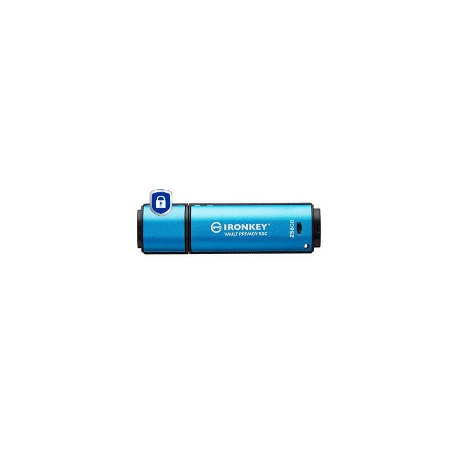 Kingston ironkey vault privacy 50 256 gb, lápiz usb celeste/negro