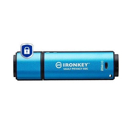Kingston ironkey vault privacy 50 256 gb, lápiz usb celeste/negro