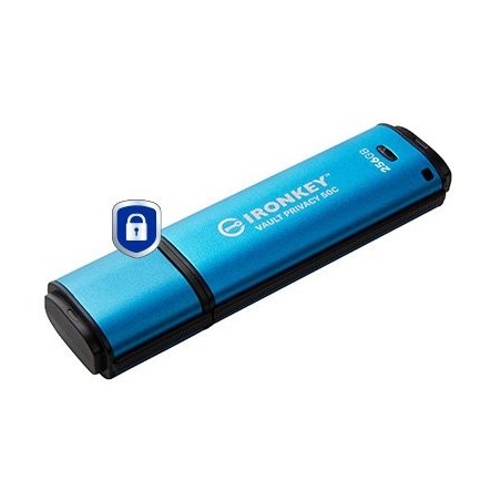 Kingston ironkey vault privacy 50 256 gb, lápiz usb celeste/negro