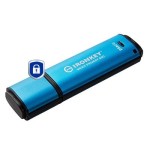 Kingston ironkey vault privacy 50 256 gb, lápiz usb celeste/negro
