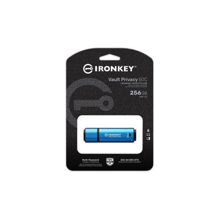 Kingston ironkey vault privacy 50 256 gb, lápiz usb celeste/negro