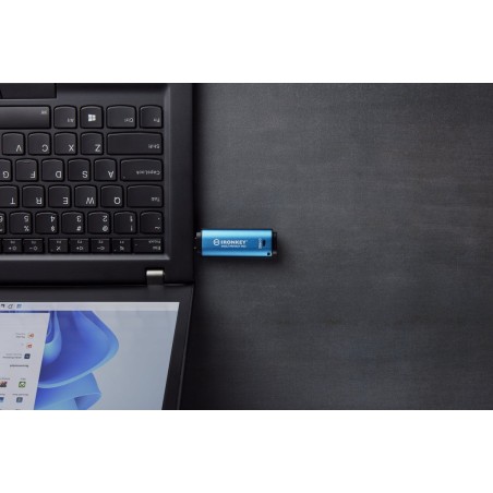 Kingston ironkey vault privacy 50 256 gb, lápiz usb celeste/negro
