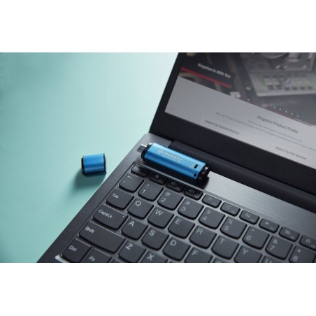Kingston ironkey vault privacy 50 256 gb, lápiz usb celeste/negro