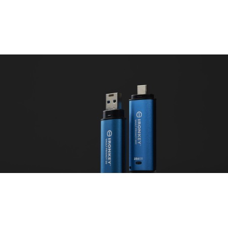 Kingston ironkey vault privacy 50 256 gb, lápiz usb celeste/negro
