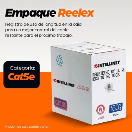 Cable intellinet cat5e utp bulk solid 305 m 1000 ft. 24awg gris