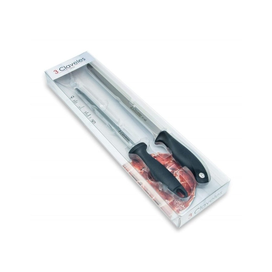 Set chuchillo jamonero evo y chaira b 3 claveles