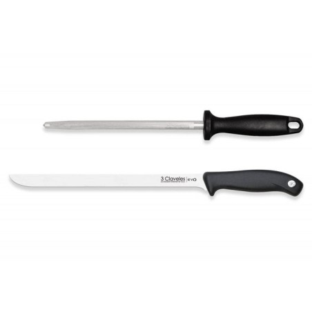 Set chuchillo jamonero evo y chaira b 3 claveles