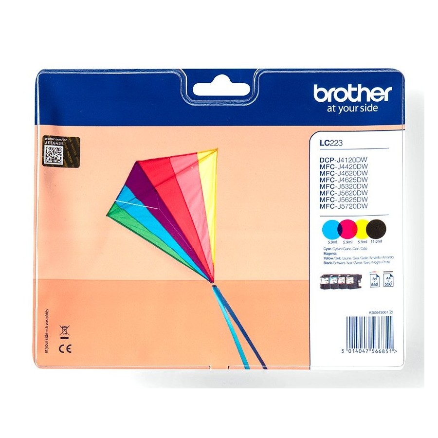 Pack cartuchos tinta brother lc223valbp negro cian magenta amarillo 550 paginas