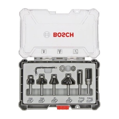 Juego de fresas para cantos y cantos bosch , 6 piezas (eje de 8 mm) 2607017469