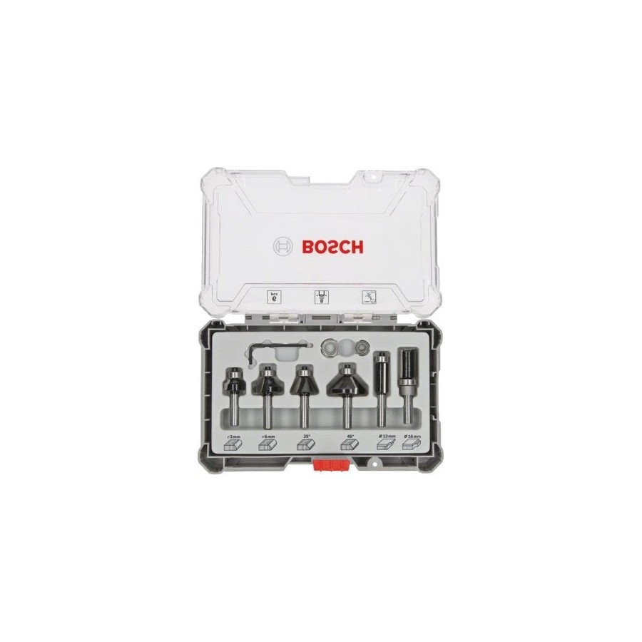 Juego de fresas para cantos y cantos bosch , 6 piezas (eje de 8 mm) 2607017469