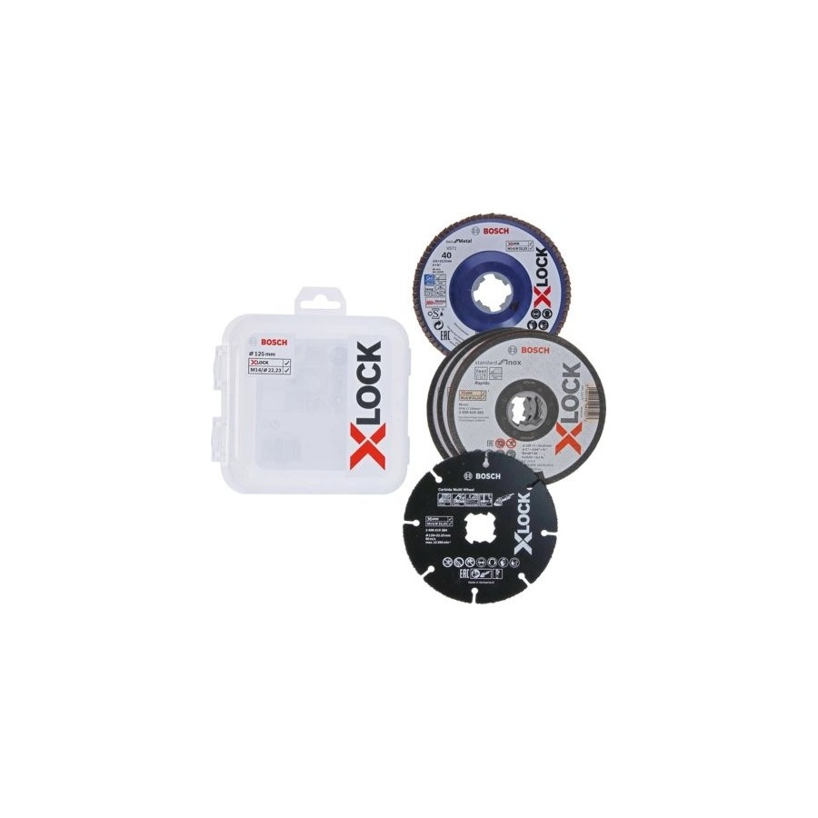 Juego de discos de corte y láminas bosch x-lock 125 mm, cmw, disco de corte (5 partes)  2608619374