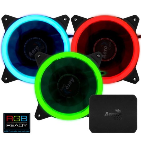 Ventilador aerocool rev rgb pro 12cm 1200rpm 15.1dba iluminación anillo dual led 16.8 millones de colores control p7-h1