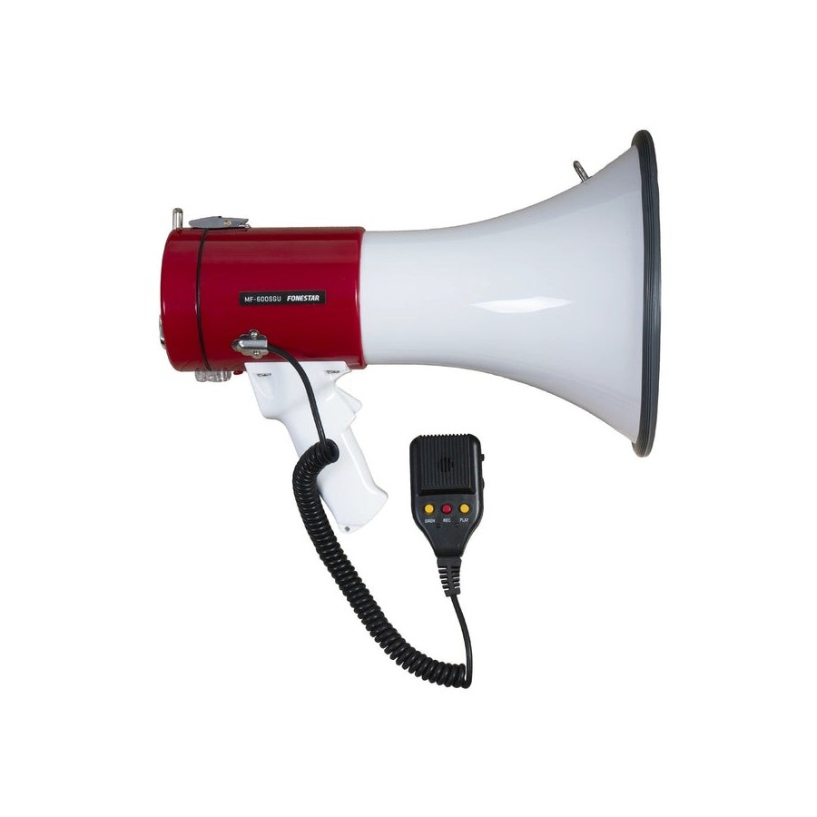 Megáfono con sirena fonestar mf-600sgu 10w rms reproductor usb sd mp3 micrófono de mano batería