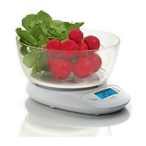 Báscula de cocina laica ks1019 blanca bol gran capacidad display retroiluminado hasta 5kg precisión 1g