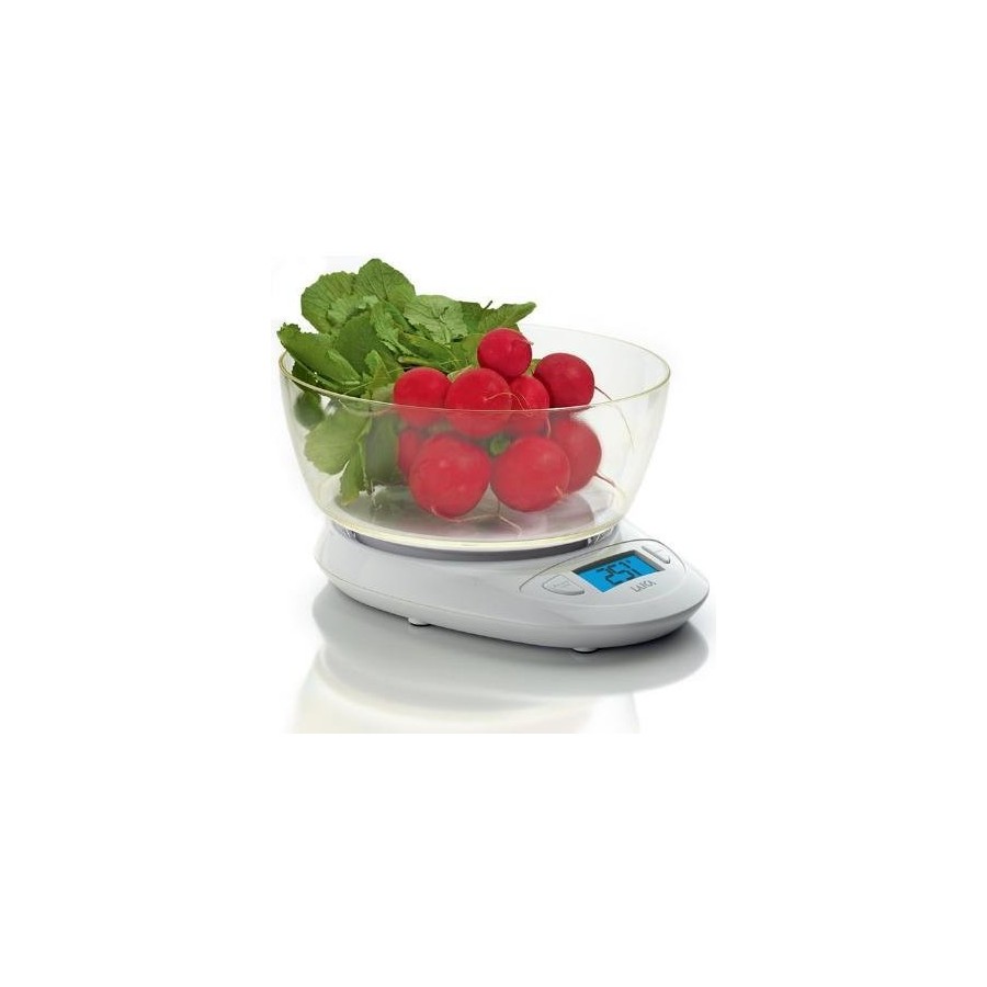 Báscula de cocina laica ks1019 blanca bol gran capacidad display retroiluminado hasta 5kg precisión 1g