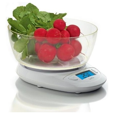 Báscula de cocina laica ks1019 blanca bol gran capacidad display retroiluminado hasta 5kg precisión 1g