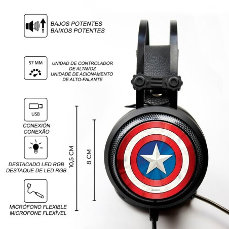 Auriculares gaming con micrófono marvel captain america 001 usb