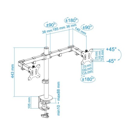 Tooq soporte de mesa con brazos articulados para 2 monitores de 13"-32" - giratorio e inclinable - gestion de cables -