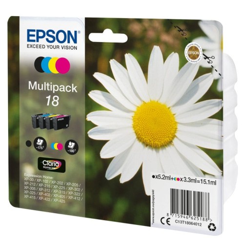 Tinta original epson 18 multipack paquete de 4 15.1 ml negro, amarillo, cian, magenta