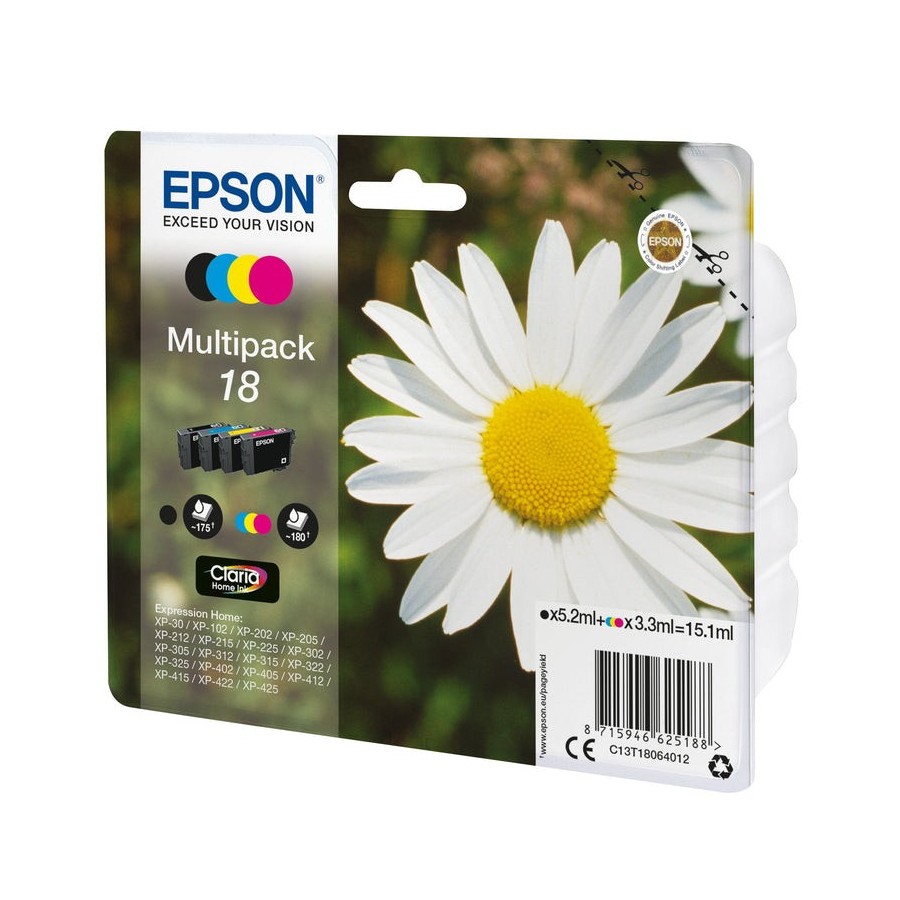 Tinta original epson 18 multipack paquete de 4 15.1 ml negro, amarillo, cian, magenta