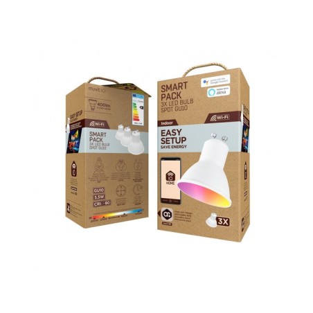 Bombilla led inteligente muvit io miopak006 casquillo gu10 5.5w 400 lúmenes 2700k-6500k pack de 3 uds