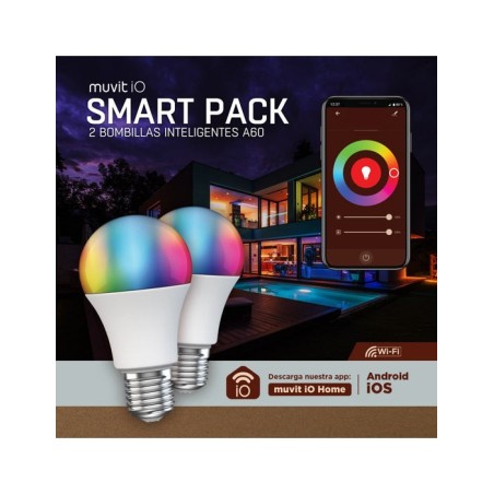 Bombilla led inteligente muvit io a60 casquillo e27 9w 800 lúmenes 2700k-6500k pack de 2 uds