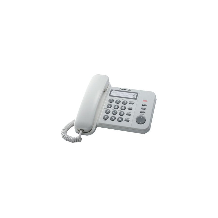 Teléfono de sobremesa panasonic kx-ts520ex1w blanco rellamada último número montaje en pared 6 niveles volumen tono de llamada