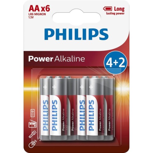 Pack 6 pilas alcalinas aa philips lr6p6bp 10 1.5v