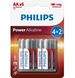 Pack 6 pilas alcalinas aa philips lr6p6bp 10 1.5v