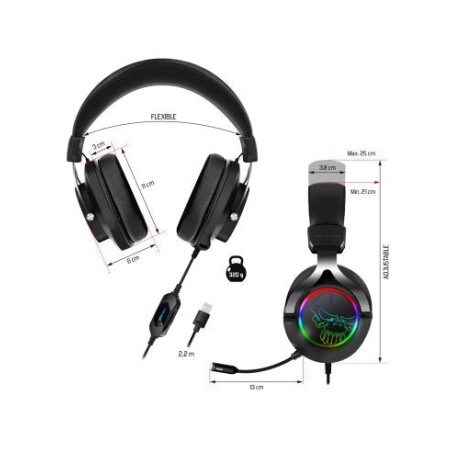 Auriculares gaming con micrófono spirit of gamer xpert h600 jack 3.5 usb 2.0 gris oscuro