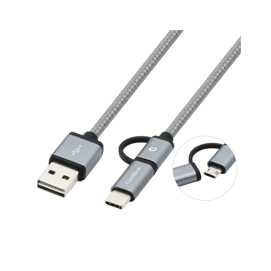 Coolbox cable usb 1 m usb a usb c/micro-usb b macho gris