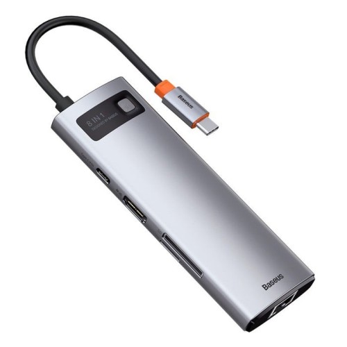 Baseus hub metal gleam 8 en 1 tipo-c 3x usb 3.0 pd hdmi rj45 lector de tarjetas sd microsd