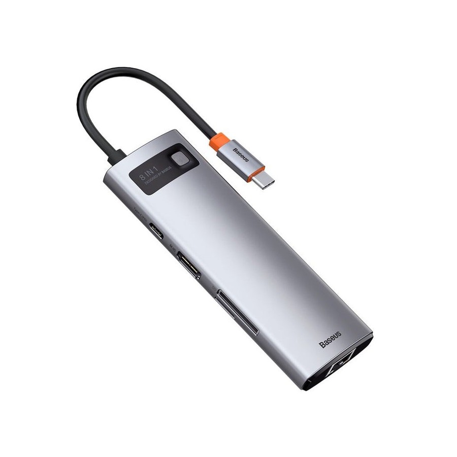 Baseus hub metal gleam 8 en 1 tipo-c 3x usb 3.0 pd hdmi rj45 lector de tarjetas sd microsd