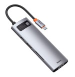 Baseus hub metal gleam 8 en 1 tipo-c 3x usb 3.0 pd hdmi rj45 lector de tarjetas sd microsd