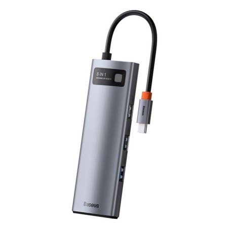 Baseus hub metal gleam 8 en 1 tipo-c 3x usb 3.0 pd hdmi rj45 lector de tarjetas sd microsd