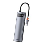 Baseus hub metal gleam 8 en 1 tipo-c 3x usb 3.0 pd hdmi rj45 lector de tarjetas sd microsd