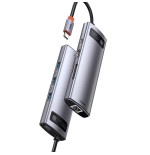 Baseus hub metal gleam 8 en 1 tipo-c 3x usb 3.0 pd hdmi rj45 lector de tarjetas sd microsd