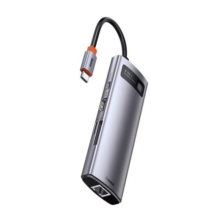 Baseus hub metal gleam 8 en 1 tipo-c 3x usb 3.0 pd hdmi rj45 lector de tarjetas sd microsd