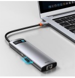Baseus hub metal gleam 8 en 1 tipo-c 3x usb 3.0 pd hdmi rj45 lector de tarjetas sd microsd