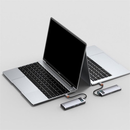 Baseus hub metal gleam 8 en 1 tipo-c 3x usb 3.0 pd hdmi rj45 lector de tarjetas sd microsd