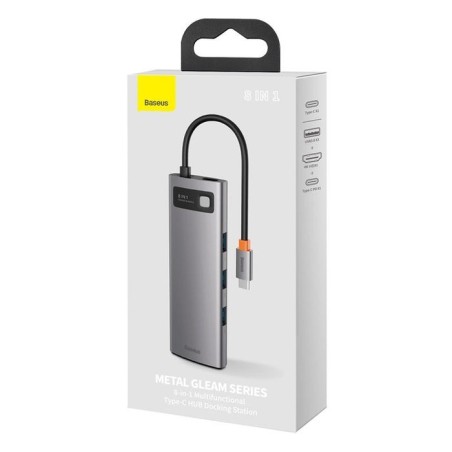 Baseus hub metal gleam 8 en 1 tipo-c 3x usb 3.0 pd hdmi rj45 lector de tarjetas sd microsd