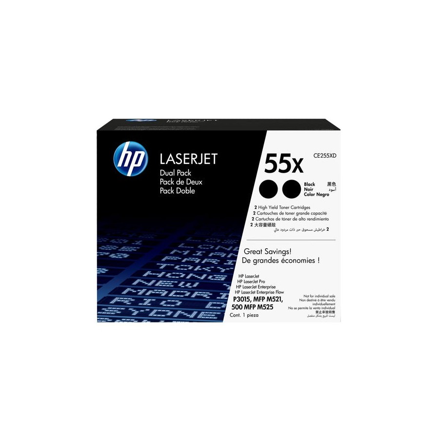 Tóner original hp 55x xl multipack 2x negro ce255xd