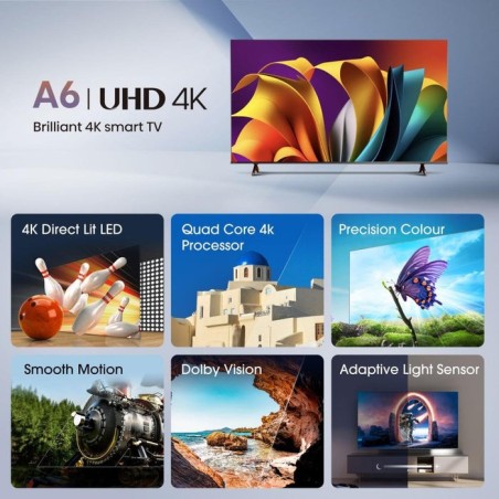 Televisor 55'' uhd 4k 55a6n smart tv hisense 55''/ ultra hd/ 60hz/ 3xhdmi/ 2x usb2.0/ 2x10w/ wifi/ bluetooth 4.2