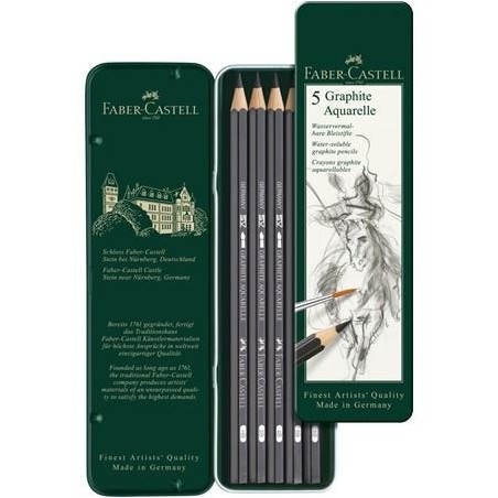 Faber-castell 117805 . estuche de metal con 5 lápices graphite aquarelle en 2b, 4b, 6b, 8b, 10b, 12b
