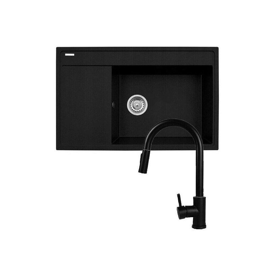 Conjunto - lavabo pyramis camea (79x50) 1b 1d r + grifería idea black edition - 070168502be - volcano