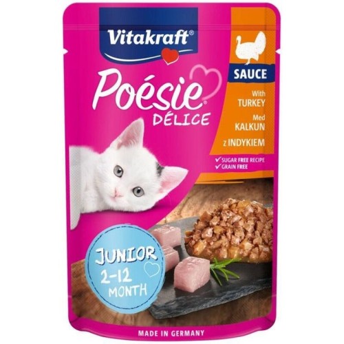 Comida húmeda para gatos vitakraft poesie delice junior pavo  85 g