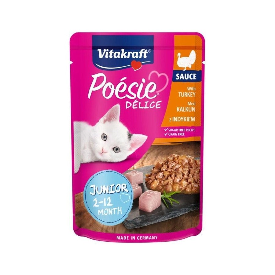 Comida húmeda para gatos vitakraft poesie delice junior pavo  85 g