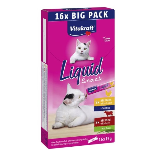 Goma para gatos vitakraft cat liquid-snack with beef and chicken  16 x 15g